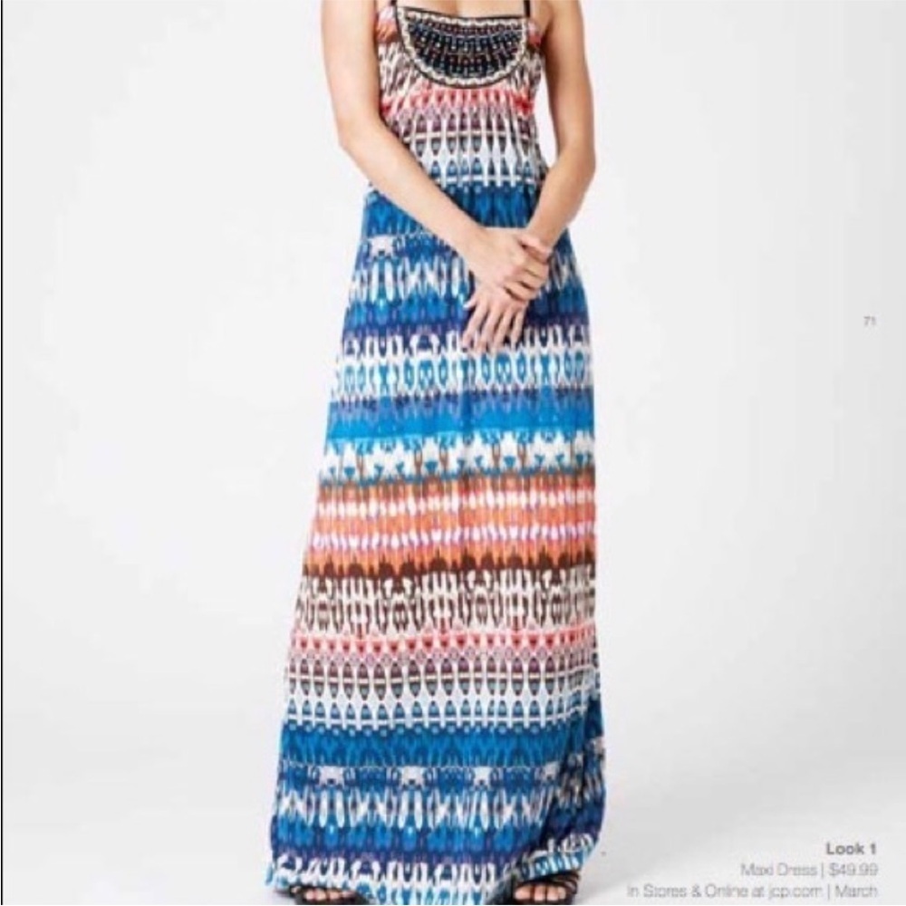 Nicole By Nicole Miller Multicolor Beaded Strappy Maci Dress. Size XL #1140